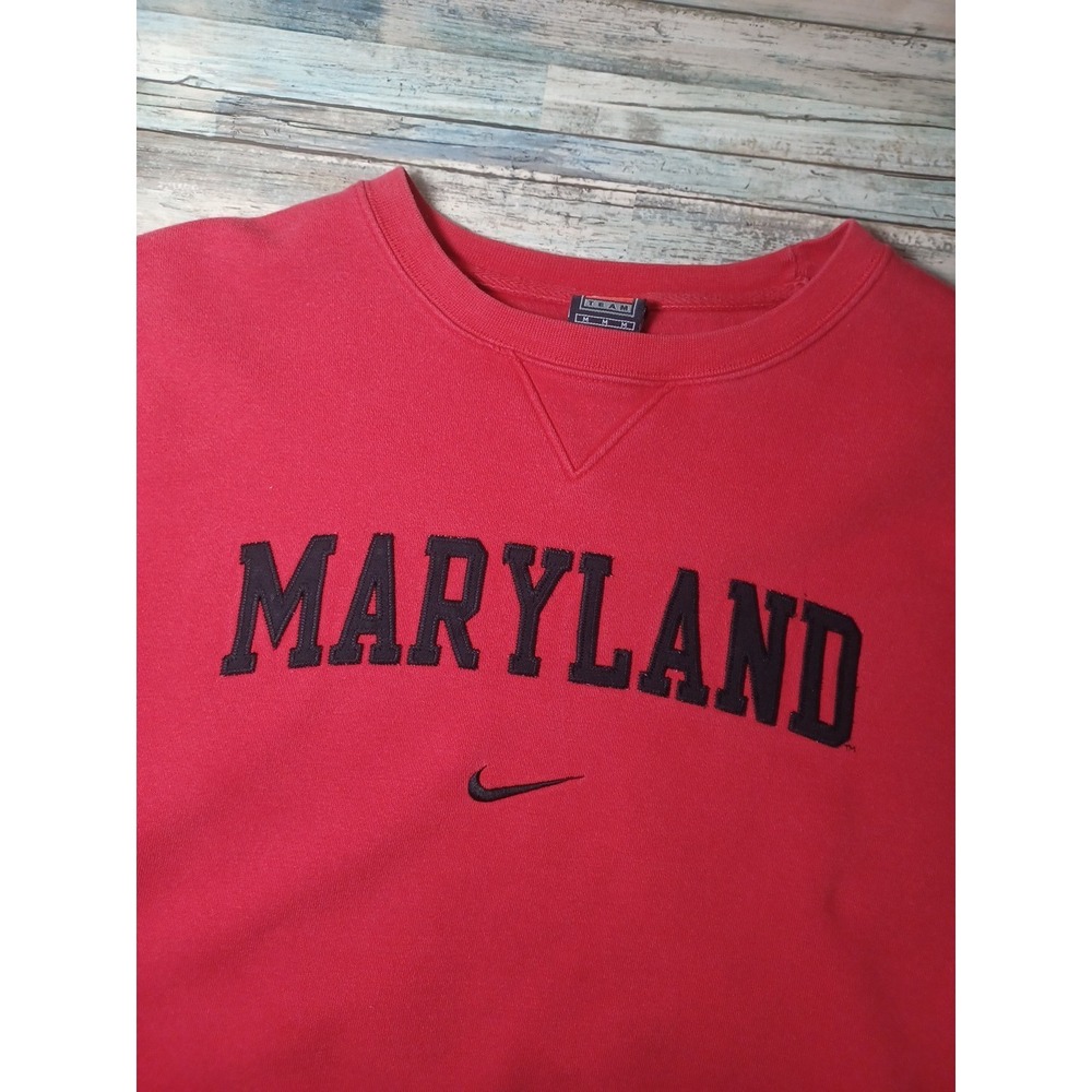 Vintage 90s Nike Maryland Terrapins Center Swoosh Crewneck Sweatshirt Medium Red